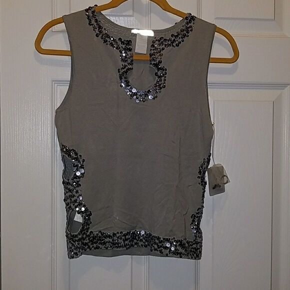 Frost gray sequin cut out silk sweater.SZ. M NWT - Picture 1 of 5